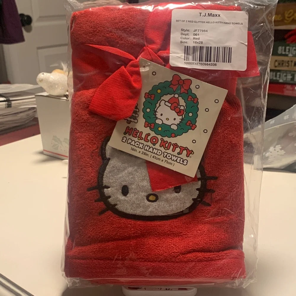 Hello Kitty Festive Holiday Red Hand Towels